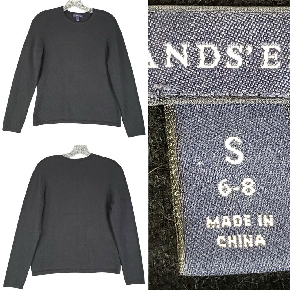 Lands End Sweater Men’s Size Small S 6-8 Cashmere Black Long Sleeve Crewneck
